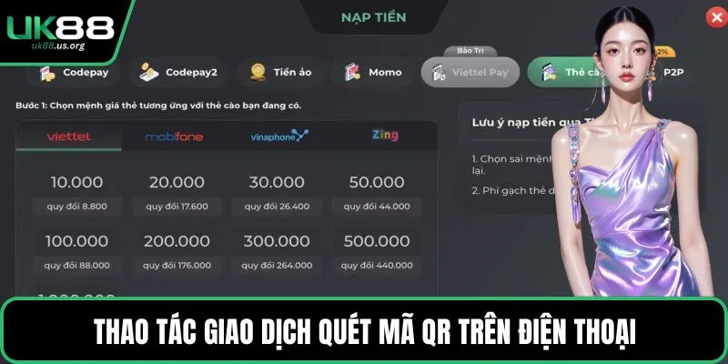 Thao tác giao dịch quét mã QR trên điện thoại